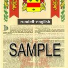 RUNDELL - ENGLISH - Armorial Name History - Coat of Arms - Family Crest GIFT! 8.5x11
