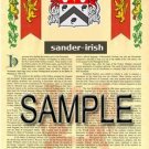 SANDER - IRISH - Armorial Name History - Coat of Arms - Family Crest GIFT! 8.5x11