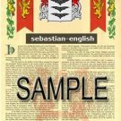 SEBASTIAN - ENGLISH - Armorial Name History - Coat of Arms - Family Crest GIFT! 8.5x11