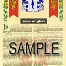 SEE - ENGLISH - Armorial Name History - Coat of Arms - Family Crest GIFT! 8.5x11
