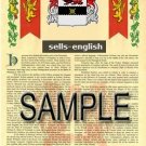 SELLS - ENGLISH - Armorial Name History - Coat of Arms - Family Crest GIFT! 8.5x11