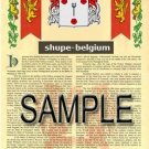 SHUPE - BELGIUM - Armorial Name History - Coat of Arms - Family Crest GIFT! 8.5x11
