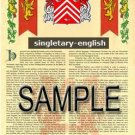 SINGLETARY - ENGLISH - Armorial Name History - Coat of Arms - Family Crest GIFT! 8.5x11