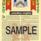 SMEDLEY - ENGLISH - Armorial Name History - Coat of Arms - Family Crest GIFT! 8.5x11
