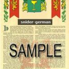 SNIDER - GERMAN - Armorial Name History - Coat of Arms - Family Crest GIFT! 8.5x11