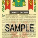 SNYDER - GERMAN - Armorial Name History - Coat of Arms - Family Crest GIFT! 8.5x11