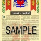 SPEAKS - ENGLISH - Armorial Name History - Coat of Arms - Family Crest GIFT! 8.5x11