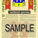 SPELLMAN - GERMAN - Armorial Name History - Coat of Arms - Family Crest GIFT! 8.5x11