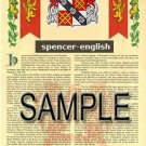 SPENCER - ENGLISH - Armorial Name History - Coat of Arms - Family Crest GIFT! 8.5x11