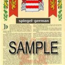 SPIEGEL - GERMAN - Armorial Name History - Coat of Arms - Family Crest GIFT! 8.5x11