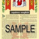 SQUIRES - ENGLISH - Armorial Name History - Coat of Arms - Family Crest GIFT! 8.5x11