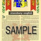 STANSBURY - ENGLISH - Armorial Name History - Coat of Arms - Family Crest GIFT! 8.5x11