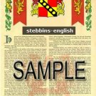 STEBBINS - ENGLISH - Armorial Name History - Coat of Arms - Family Crest GIFT! 8.5x11