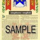 STEPHENS - ENGLISH - Armorial Name History - Coat of Arms - Family Crest GIFT! 8.5x11