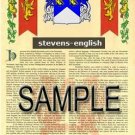 STEVENS - ENGLISH - Armorial Name History - Coat of Arms - Family Crest GIFT! 8.5x11