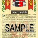 STIER - ENGLISH - Armorial Name History - Coat of Arms - Family Crest GIFT! 8.5x11