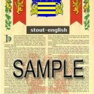 STOUT - ENGLISH - Armorial Name History - Coat of Arms - Family Crest GIFT! 8.5x11