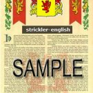 STRICKLER - ENGLISH - Armorial Name History - Coat of Arms - Family Crest GIFT! 8.5x11