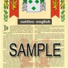 SUTTLES - ENGLISH - Armorial Name History - Coat of Arms - Family Crest GIFT! 8.5x11