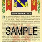 SVOBODA - CZECH - Armorial Name History - Coat of Arms - Family Crest GIFT! 8.5x11 SVOBODA - CZECH - Armorial Name History - Coat of Arms - Family Crest GIFT! 8.5x11
