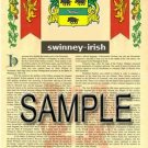 SWINNEY - IRISH - Armorial Name History - Coat of Arms - Family Crest GIFT! 8.5x11