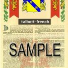 TALBOTT - FRENCH - Armorial Name History - Coat of Arms - Family Crest GIFT! 8.5x11