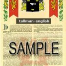 TALLMAN - ENGLISH - Armorial Name History - Coat of Arms - Family Crest GIFT! 8.5x11