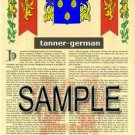 TANNER - GERMAN - Armorial Name History - Coat of Arms - Family Crest GIFT! 8.5x11