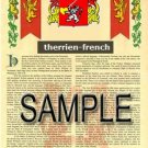 THERRIEN - FRENCH - Armorial Name History - Coat of Arms - Family Crest GIFT! 8.5x11