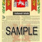 TOLAND - IRISH - Armorial Name History - Coat of Arms - Family Crest GIFT! 8.5x11