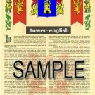 TOWER - ENGLISH - Armorial Name History - Coat of Arms - Family Crest GIFT! 8.5x11 TOWER - ENGLISH - Armorial Name History - Coat of Arms - Family Crest GIFT! 8.5x11