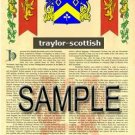TRAYLOR - SCOTTISH - Armorial Name History - Coat of Arms - Family Crest GIFT! 8.5x11