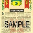 TRIGG - ENGLISH - Armorial Name History - Coat of Arms - Family Crest GIFT! 8.5x11