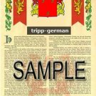 TRIPP - GERMAN - Armorial Name History - Coat of Arms - Family Crest GIFT! 8.5x11