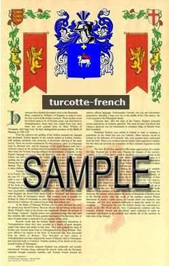 TURCOTTE - FRENCH - Armorial Name History - Coat of Arms - Family Crest  GIFT! 8.5x11