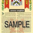 URENA - ENGLISH - Armorial Name History - Coat of Arms - Family Crest GIFT! 8.5x11