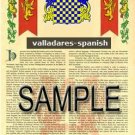 VALLADARES - SPANISH - Armorial Name History - Coat of Arms - Family Crest GIFT! 8.5x11