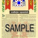 VALLEJO - SPANISH - Armorial Name History - Coat of Arms - Family Crest GIFT! 8.5x11