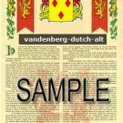 VANDENBERG - DUTCHALT - Armorial Name History - Coat of Arms - Family Crest GIFT! 8.5x11