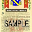 VANDENBERG - GERMAN - Armorial Name History - Coat of Arms - Family Crest GIFT! 8.5x11