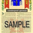 VANDERPOOL - GERMAN - Armorial Name History - Coat of Arms - Family Crest GIFT! 8.5x11