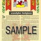 VANDYKE - BELGIUM - Armorial Name History - Coat of Arms - Family Crest GIFT! 8.5x11