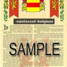 VANTASSEL - BELGIUM - Armorial Name History - Coat of Arms - Family Crest GIFT! 8.5x11