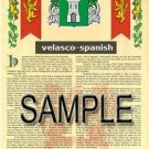 VELASCO - SPANISH - Armorial Name History - Coat of Arms - Family Crest GIFT! 8.5x11