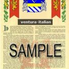VENTURA - ITALIAN - Armorial Name History - Coat of Arms - Family Crest GIFT! 8.5x11