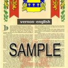 VERNON - ENGLISH - Armorial Name History - Coat of Arms - Family Crest GIFT! 8.5x11