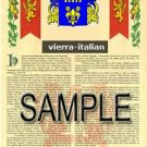 VIERRA - ITALIAN - Armorial Name History - Coat of Arms - Family Crest GIFT! 8.5x11