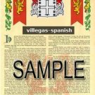 VILLEGAS - SPANISH - Armorial Name History - Coat of Arms - Family Crest GIFT! 8.5x11