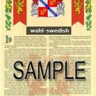 WAHL - SWEDISH - Armorial Name History - Coat of Arms - Family Crest GIFT! 8.5x11