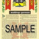 WALDRUP - GERMAN - Armorial Name History - Coat of Arms - Family Crest GIFT! 8.5x11